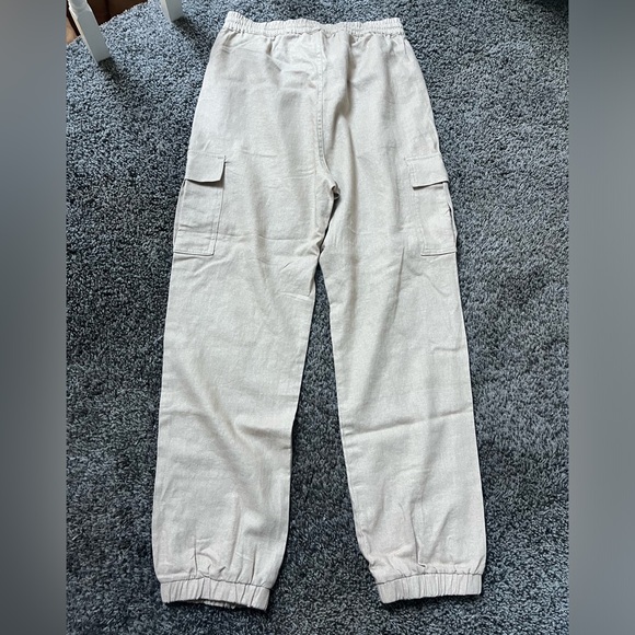 NWT Love Tree Tan Khaki Cargo Jogger Pants Women's Size Medium Linen Blend - Picture 2 of 3